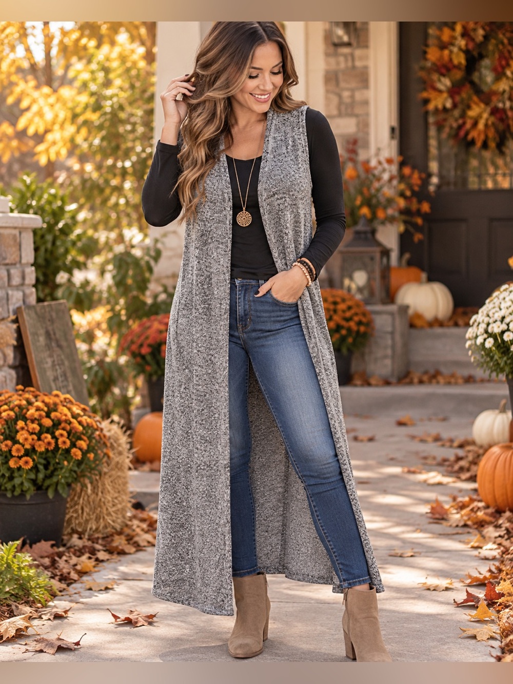 LuLaRoe Gray Marled Sleeveless Long Duster Vest Cardigan Size M